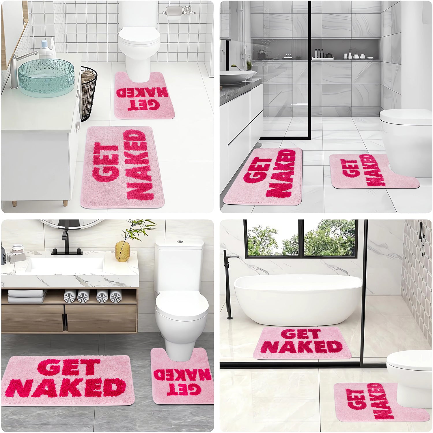Bathroom Rugs Sets 2 Piece, Soft and Plush Get Naked Bath Mat and U-Shaped Toilet Rug, Absorbent Microfiber with Non-Slip Backing, Machine Washable Quick-Dry Bath Mats for Bathroom, Shower, Tub