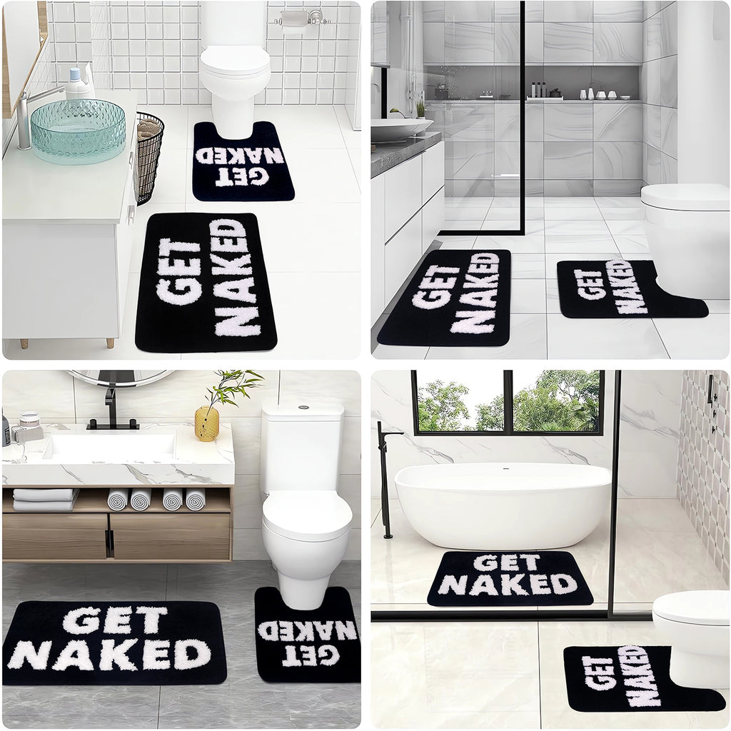 Bathroom Rugs Sets 2 Piece, Soft and Plush Get Naked Bath Mat and U-Shaped Toilet Rug, Absorbent Microfiber with Non-Slip Backing, Machine Washable Quick-Dry Bath Mats for Bathroom, Shower, Tub