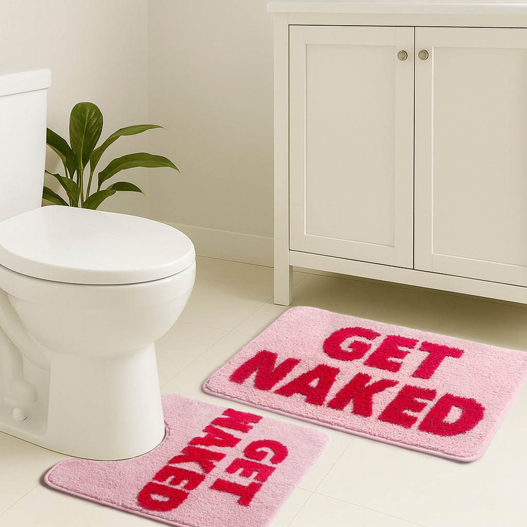 Bathroom Rugs Sets 2 Piece, Soft and Plush Get Naked Bath Mat and U-Shaped Toilet Rug, Absorbent Microfiber with Non-Slip Backing, Machine Washable Quick-Dry Bath Mats for Bathroom, Shower, Tub