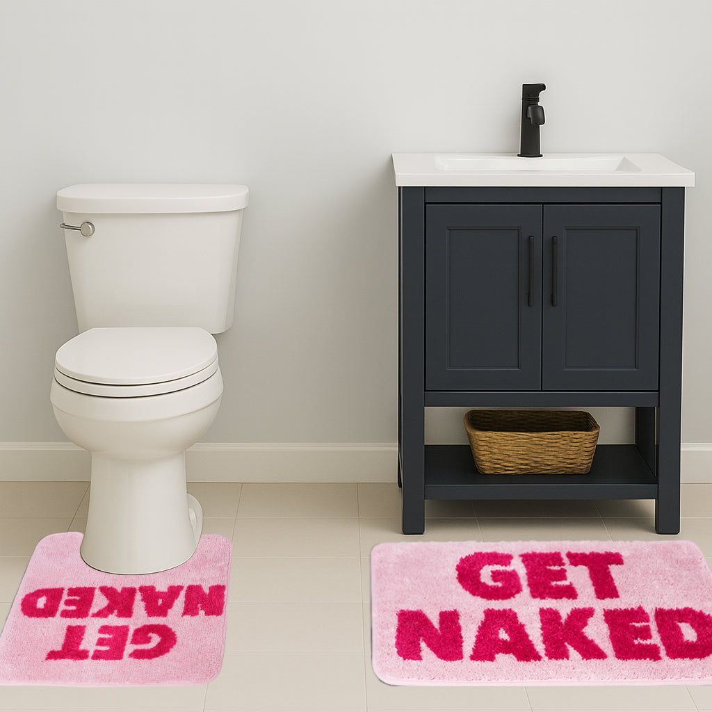 Bathroom Rugs Sets 2 Piece, Soft and Plush Get Naked Bath Mat and U-Shaped Toilet Rug, Absorbent Microfiber with Non-Slip Backing, Machine Washable Quick-Dry Bath Mats for Bathroom, Shower, Tub