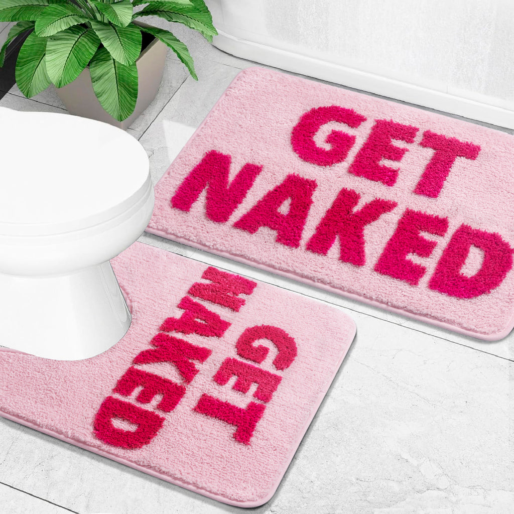 Bathroom Rugs Sets 2 Piece, Soft and Plush Get Naked Bath Mat and U-Shaped Toilet Rug, Absorbent Microfiber with Non-Slip Backing, Machine Washable Quick-Dry Bath Mats for Bathroom, Shower, Tub