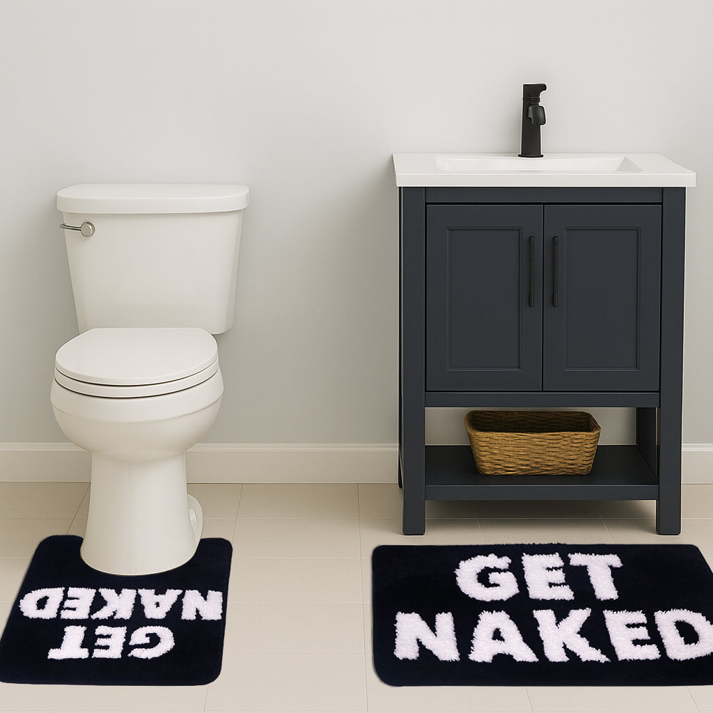 Bathroom Rugs Sets 2 Piece, Soft and Plush Get Naked Bath Mat and U-Shaped Toilet Rug, Absorbent Microfiber with Non-Slip Backing, Machine Washable Quick-Dry Bath Mats for Bathroom, Shower, Tub
