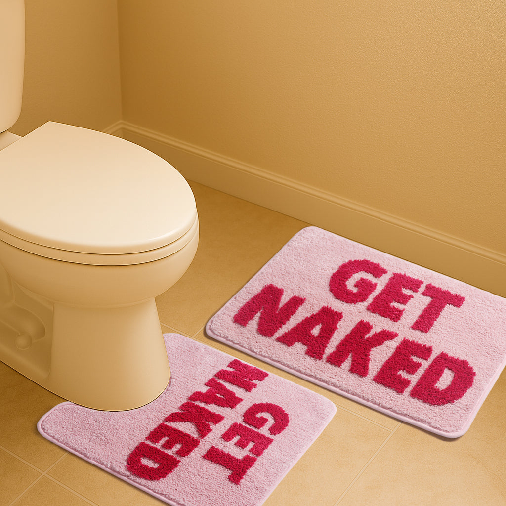 Bathroom Rugs Sets 2 Piece, Soft and Plush Get Naked Bath Mat and U-Shaped Toilet Rug, Absorbent Microfiber with Non-Slip Backing, Machine Washable Quick-Dry Bath Mats for Bathroom, Shower, Tub