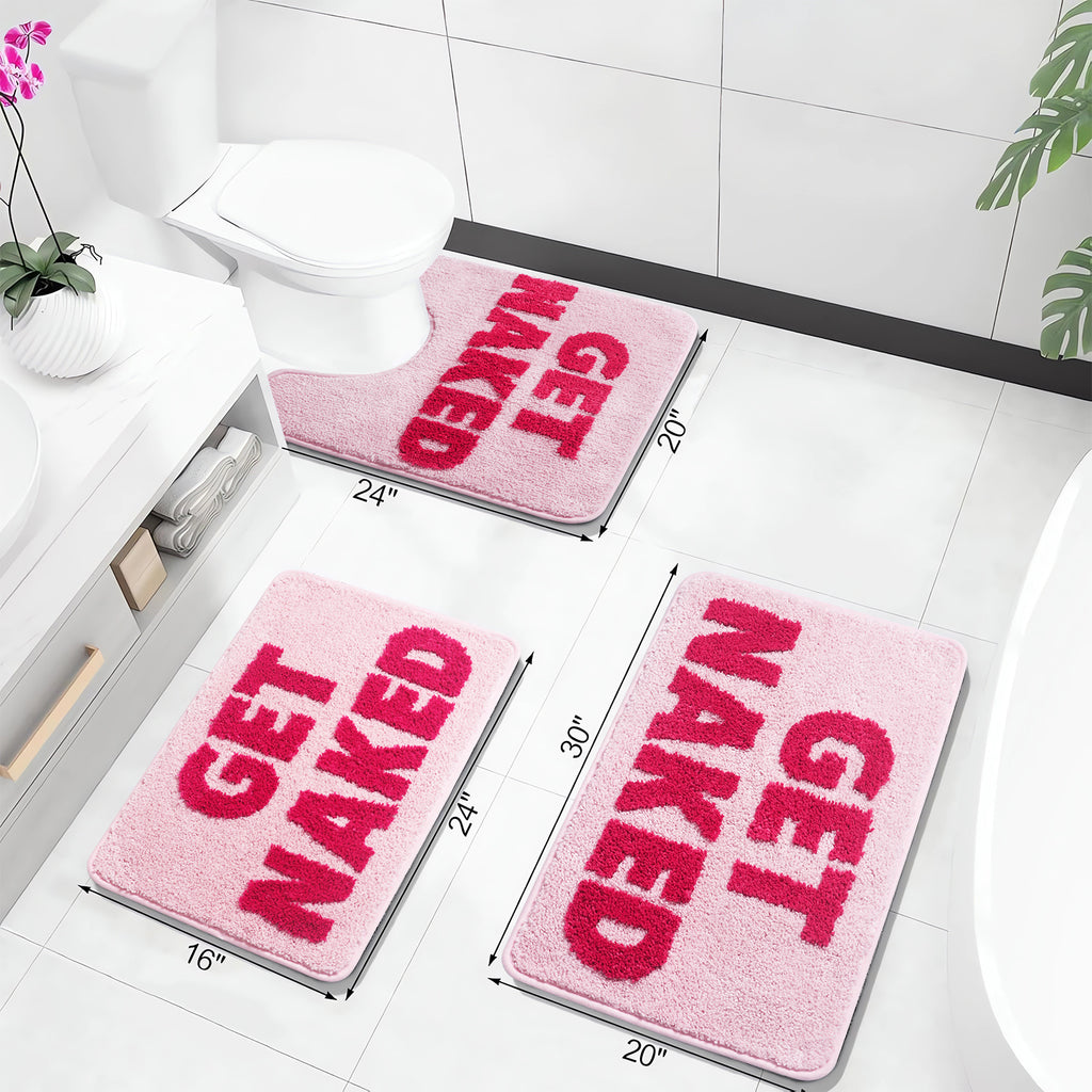 Bathroom Rugs Sets 2 Piece, Soft and Plush Get Naked Bath Mat and U-Shaped Toilet Rug, Absorbent Microfiber with Non-Slip Backing, Machine Washable Quick-Dry Bath Mats for Bathroom, Shower, Tub