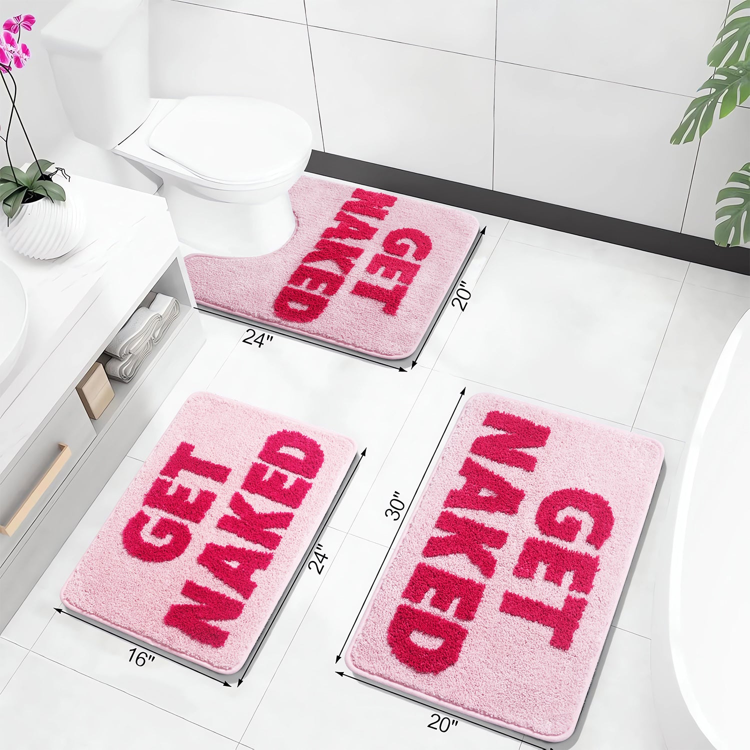 Bathroom Rugs Sets 2 Piece, Soft and Plush Get Naked Bath Mat and U-Shaped Toilet Rug, Absorbent Microfiber with Non-Slip Backing, Machine Washable Quick-Dry Bath Mats for Bathroom, Shower, Tub