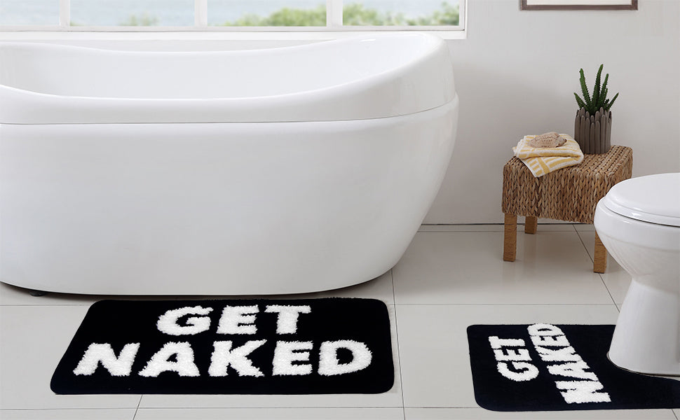 Bathroom Rugs Sets 2 Piece, Soft and Plush Get Naked Bath Mat and U-Shaped Toilet Rug, Absorbent Microfiber with Non-Slip Backing, Machine Washable Quick-Dry Bath Mats for Bathroom, Shower, Tub